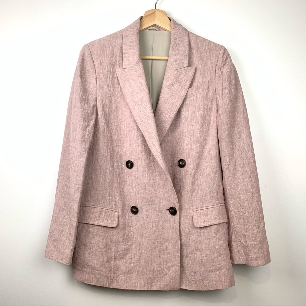 Brunello Cucinelli Linen Blazer Womens Pink Double Breasted Sz 40 Italy
